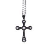 A cross pendant, the cross set with rose cut diamonds, on a belcher link chain, 51cm long