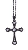 A cross pendant, the cross set with rose cut diamonds, on a belcher link chain, 51cm long