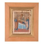 A Russian small icon of the Dormition of the Virgin, 19th century, tempera on panel, 10.5cm x 8.2cm