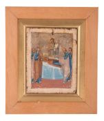 A Russian small icon of the Dormition of the Virgin, 19th century, tempera on panel, 10.5cm x 8.2cm