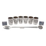 A set of six Chinese export silver tapered small beakers or tots by Hung Chong & Co., Hong Kong,