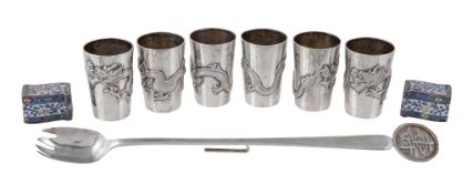 A set of six Chinese export silver tapered small beakers or tots by Hung Chong & Co., Hong Kong,