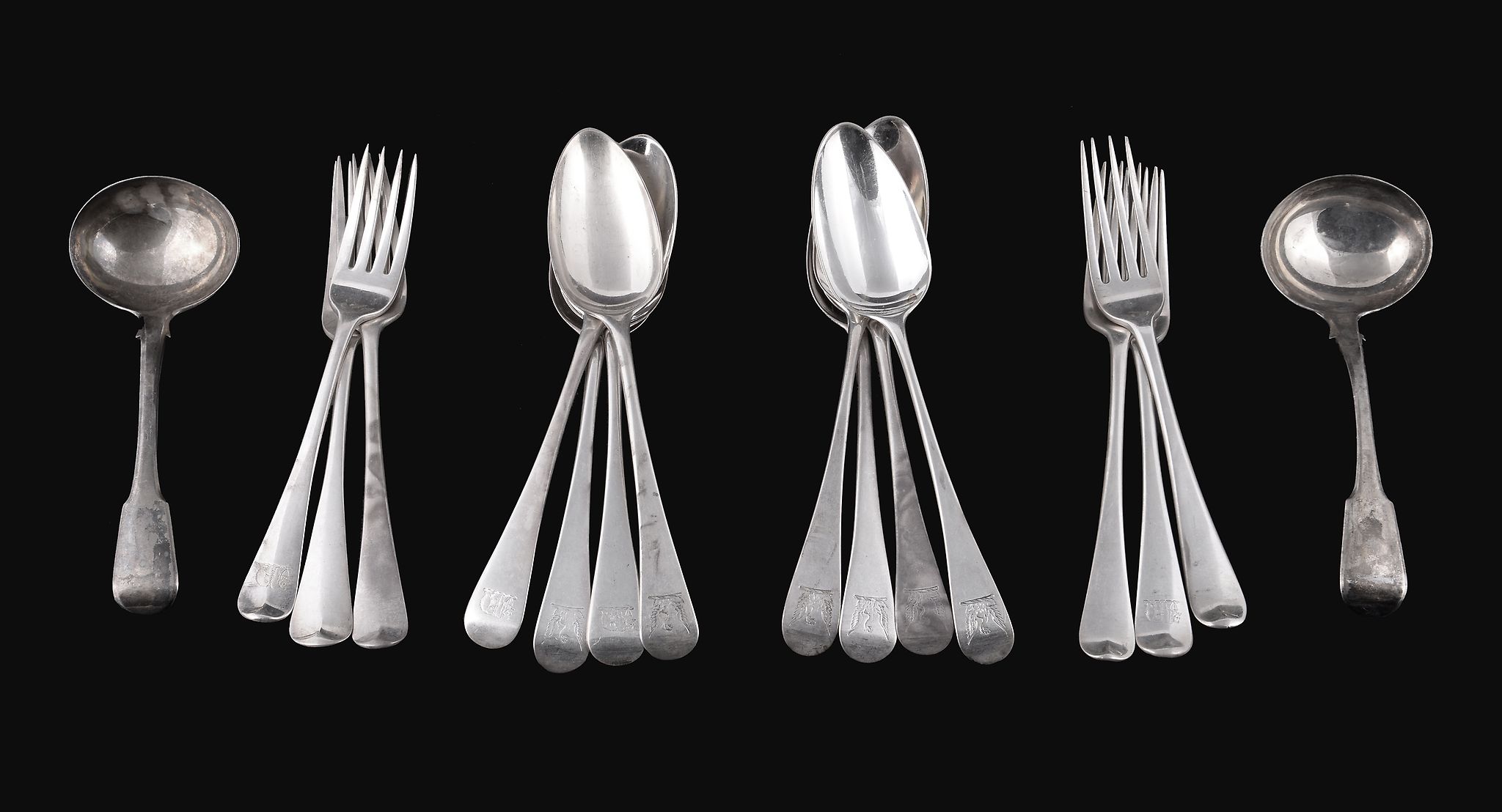 A collection of silver old English and fiddle pattern flatware, various George III to Victoria