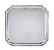 A silver shaped square salver by Thomas Bradbury & Sons Ltd, London 1928, with curved inset angles,