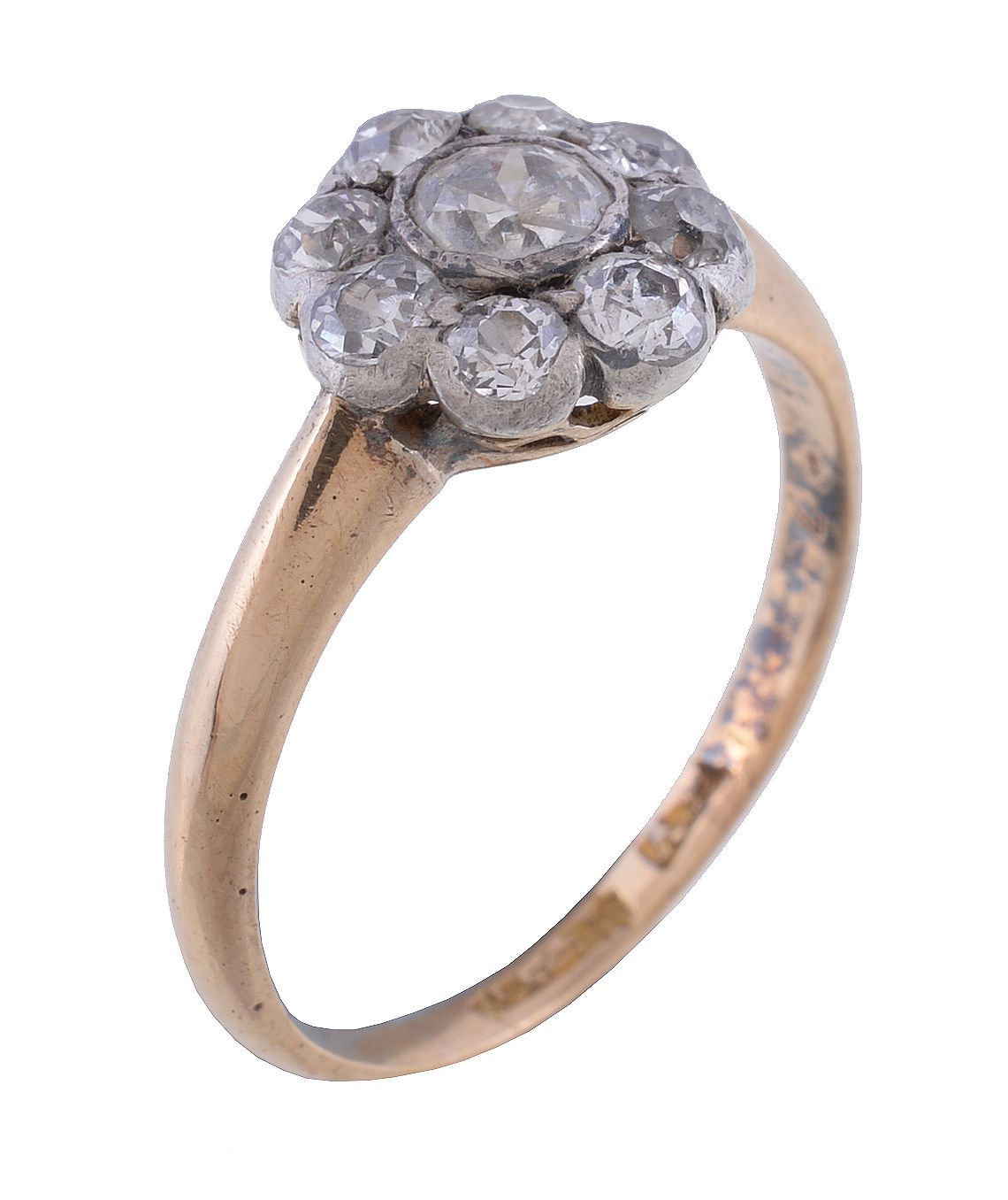 A 1940s diamond cluster ring , set with old brilliant cut diamonds, approximately 0.65 carats