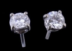 A pair of diamond ear studs, the brilliant cut diamonds, approximately 0.40 carats total, with post