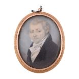 Manner of Richard Cosway (circa 1820) Portrait of a gentleman wearing a blue coat Watercolour on