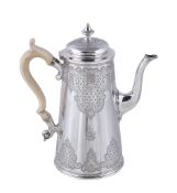 A Victorian silver straight-tapered coffee pot by Elkington & Co., Birmingham 1872, in George II