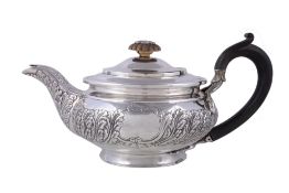 A late George III silver compressed spherical tea pot by Joseph Angell I, London 1816, with a