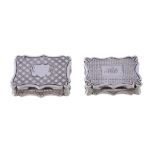 Two Victorian shaped rectangular vinaigrettes, the first chequer engraved by Nathaniel Mills,
