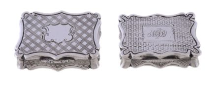 Two Victorian shaped rectangular vinaigrettes, the first chequer engraved by Nathaniel Mills,