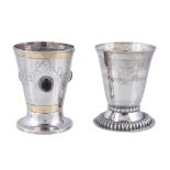 An 18th century North European silver beaker, marked SSS? in a trefoil punch, with a flared lip,