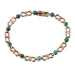 A late 19th century turquoise bracelet, circa 1880, the polished figure of eight links with