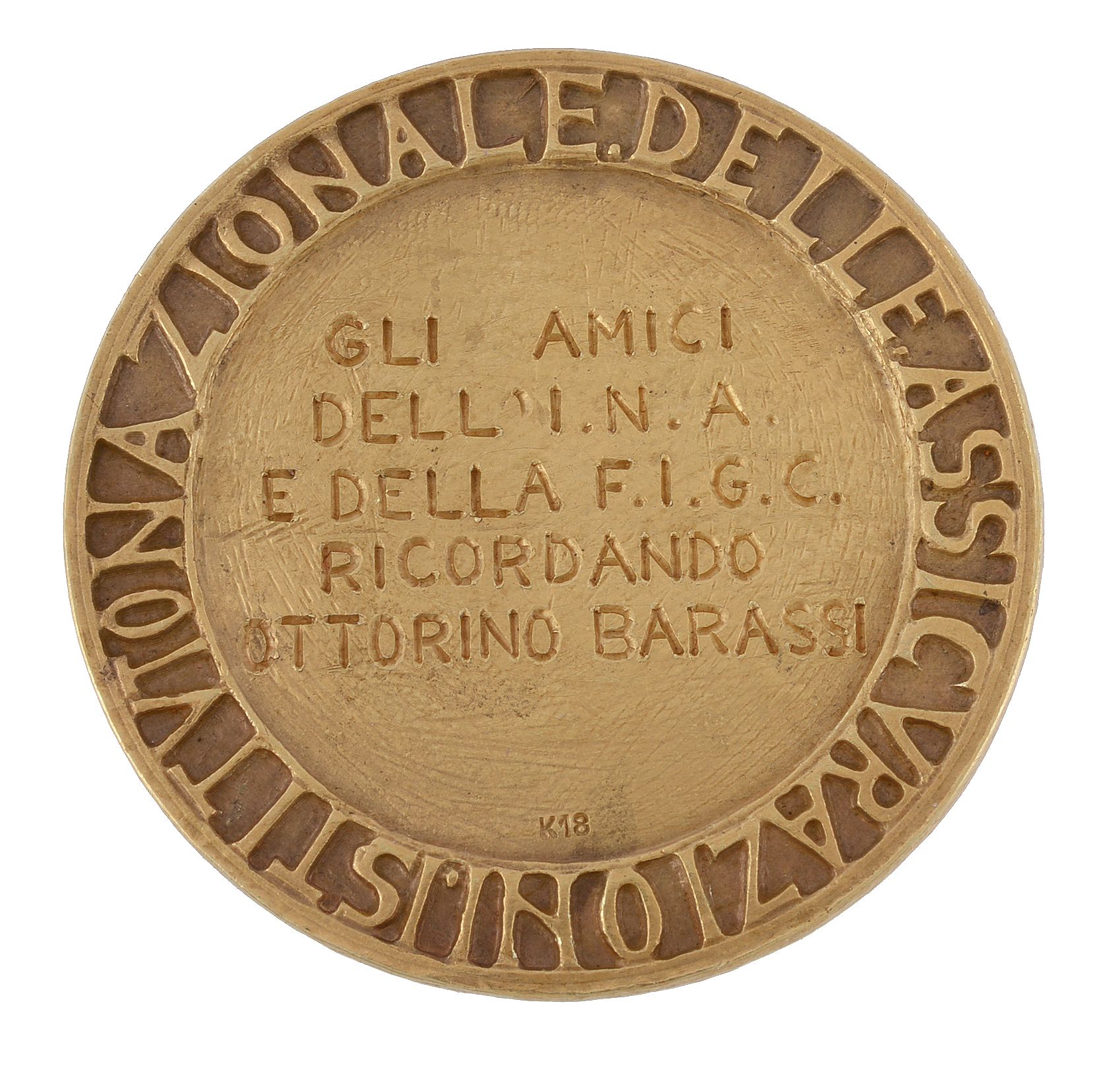Italy, Istitutona Zionale delle Assicura Zioni, 18 carat gold prize medal by G. Mammussi, strongman - Image 2 of 2