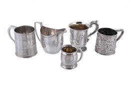 A collection of small silver, including four christening mugs: George IV tapered barrel by Rebecca