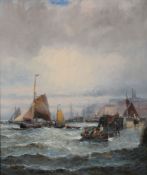 Charles Anslow Thornley (British active 1859-1885) - Boats at Whitby harbour Oil on canvas Signed,