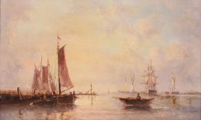Dutch School (19th/20th century) - Harbour scene with sailing ships Oil on panel 25 x 41cm (9 3/4