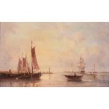 Dutch School (19th/20th century) - Harbour scene with sailing ships Oil on panel 25 x 41cm (9 3/4