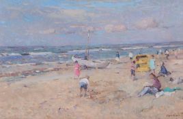 Arie van Noort (Dutch 1914-2003) - Beach scene Oil on board Signed, lower right 30 x 44cm (11 7/8