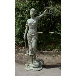 A bronze alloy garden model of a maiden personifying Justice, circa 2000 A bronze alloy garden model