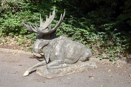 A large bronze alloy garden model of a recumbent moose, circa 2000 A large bronze alloy garden model