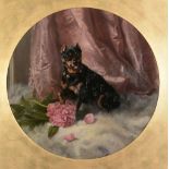 Maud Earl (British/American 1864-1943) - Seated Manchester Terrier with flowers Oil on canvas Signed