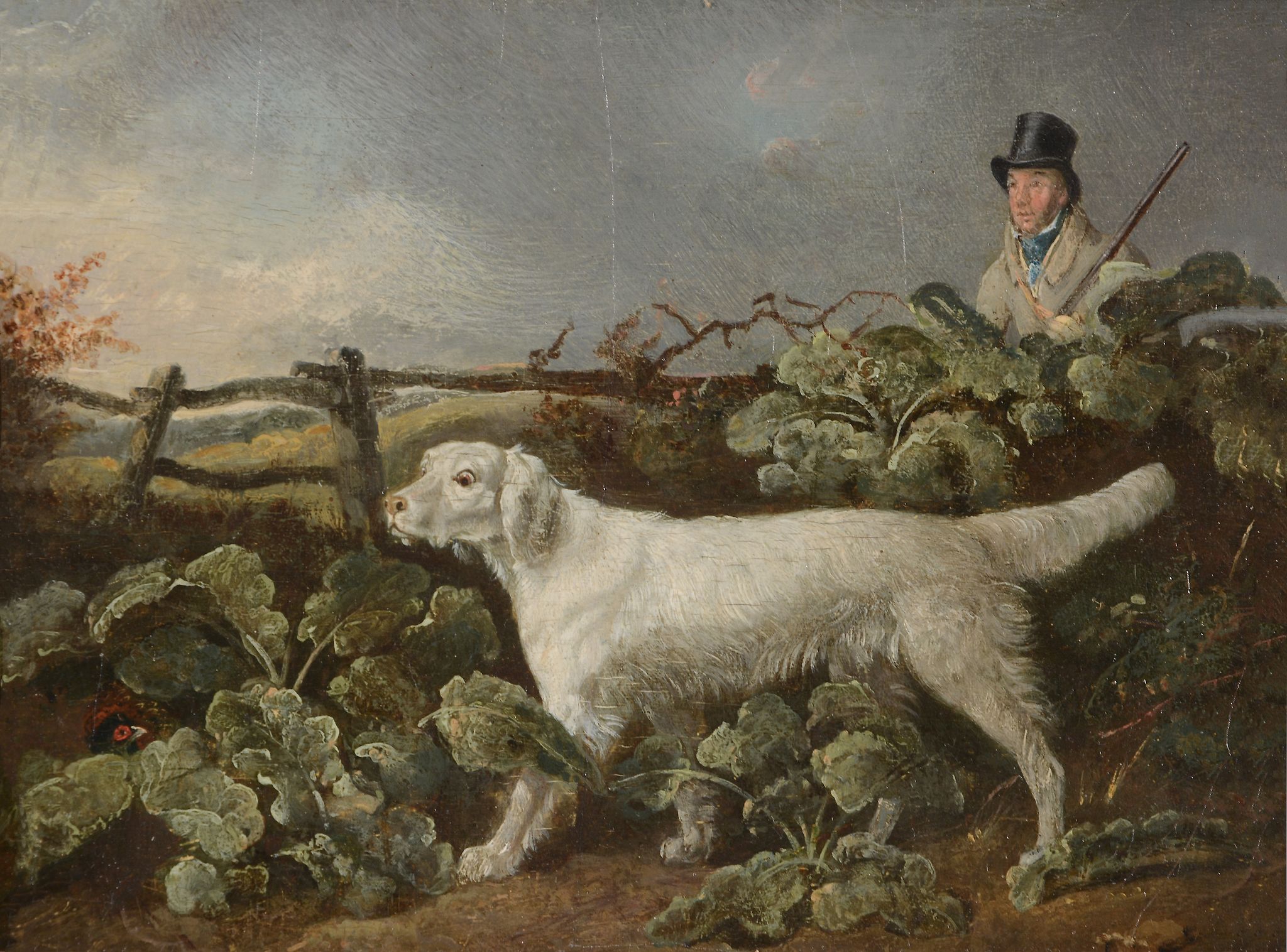 British School (19th century) - Huntsman and his dog Oil on panel 14.5 x 20cm (6 1/8 x 7 7/8in.)