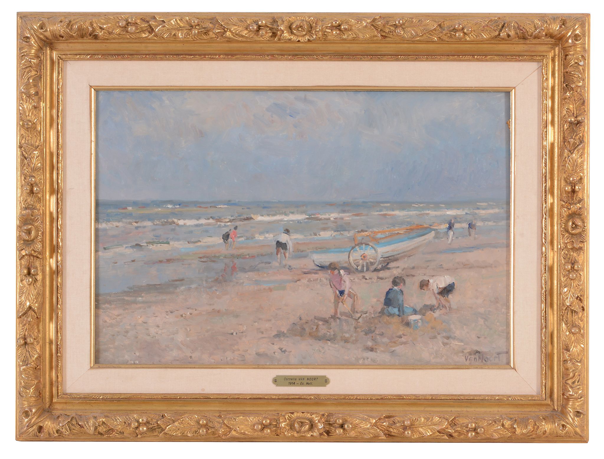 Arie van Noort (Dutch 1914-2003) - Beach scene with children digging in the sand Oil on board - Image 2 of 3