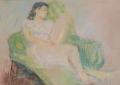 Claude Rogers (British 1907-1979) - Woman in floral dress Coloured pastel Signed, upper right 34 x