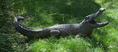 A bronze alloy model of a crocodile fitted as a fountain, circa 2000 A bronze alloy model of a