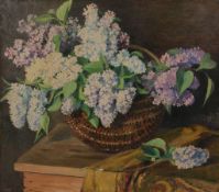 Dominik Skuteczki (Hungarian 1850-1921) - Basket of flowers Oil on canvas Signed, lower left 75 x