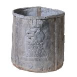 A George II lead cistern, dated 1736, of cylindrical form A George II lead cistern, dated 1736, of