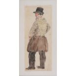 Attributed to David Cox (British 1783-1859) - Fisherman Watercolour and pencil 15.5 x 6.5cm (6 1/8 x