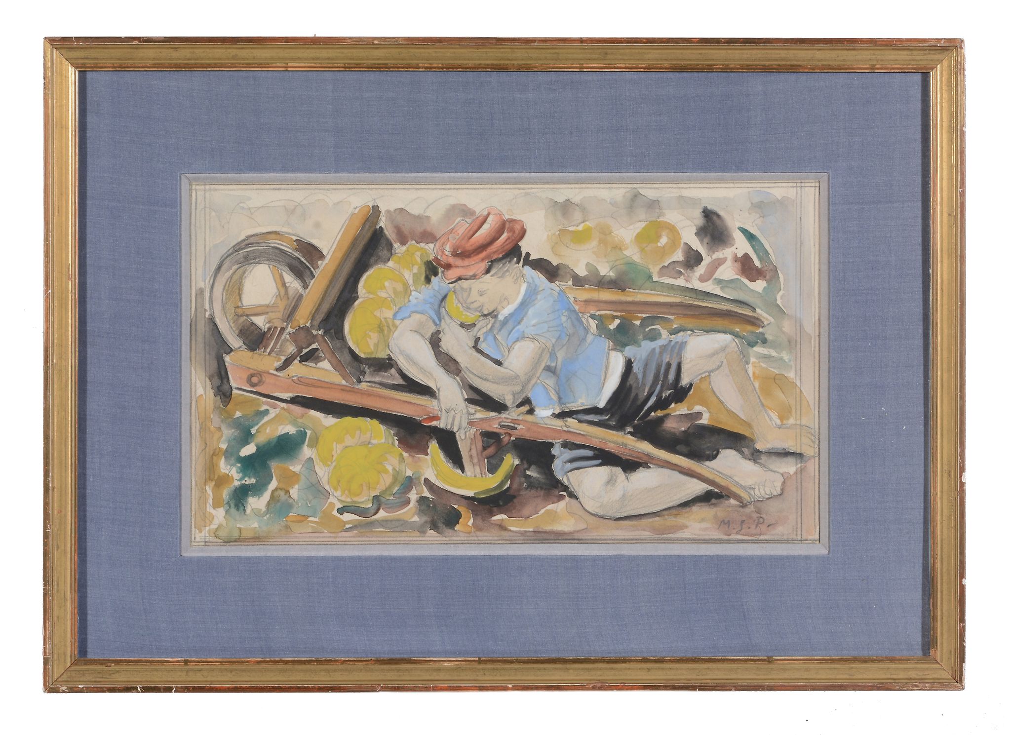 Maurice Georges Poncelet (French, 1879-1978) - Banana Boy Watercolour and pencil Signed, lower right