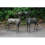 A pair of bronze alloy garden models of a buck and a doe, circa 2000 A pair of bronze alloy garden