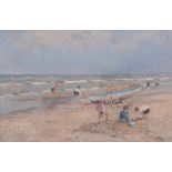 Arie van Noort (Dutch 1914-2003) - Beach scene with children digging in the sand Oil on board