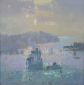 Fred Cuming (British b.1930) - Fowey Harbour Oil on board Signed, lower left 25 x 25cm (9 7/8 x 9