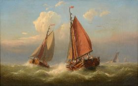 British School (19th century) - Dutch Pinks in stormy weather Oil on canvas 35.5 x 55cm (14 x 21 5/