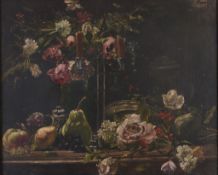 Attributed to Jozsef Rippl-Ronai Still life with flowers and fruit Oil on... Attributed to Jozsef