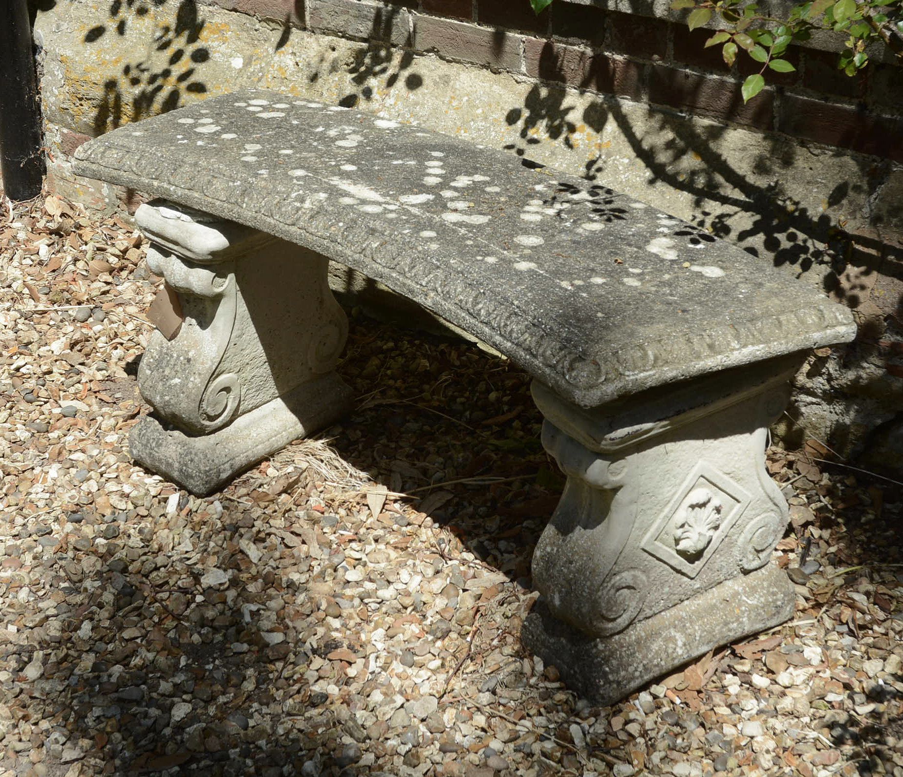 A set of four stone composition garden exedra seats, 20th century A set of four stone composition - Image 2 of 3