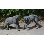 A pair of bronze alloy garden models of panthers, circa 2000 A pair of bronze alloy garden models of