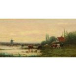 William Frederick Hulk (British 1852-1906) - Cows grazing Oil on board Signed, lower right 11.5 x