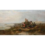 John Hillier (19th century) - A group of fisherwomen and children looking out to sea Oil on canvas