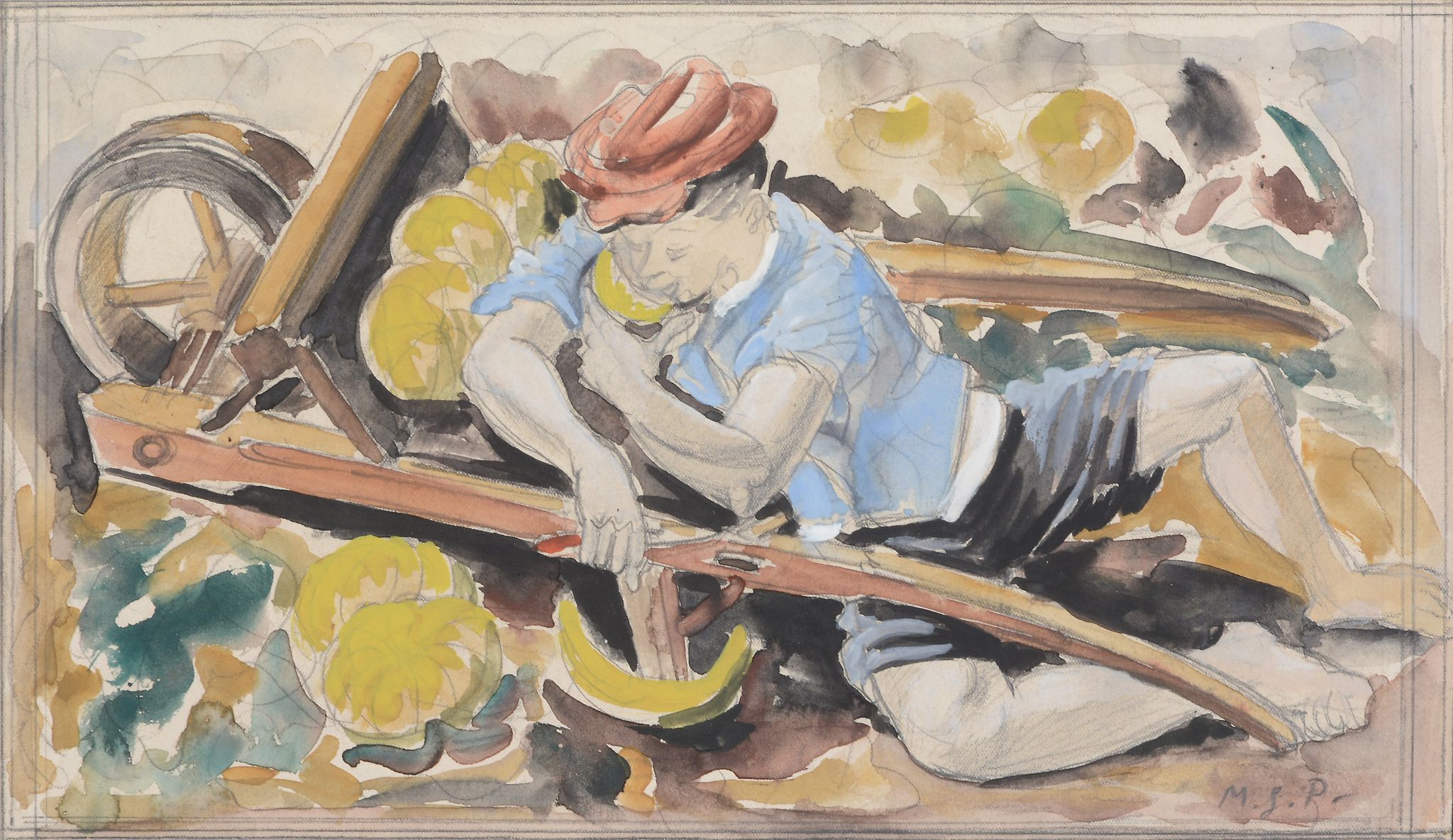 Maurice Georges Poncelet (French, 1879-1978) - Banana Boy Watercolour and pencil Signed, lower right - Image 2 of 2