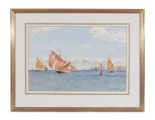 Norman Wilkinson (British, 1878-1971) - Venetian fishing boats leaving port Watercolour Signed,