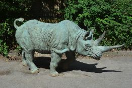 A bronze alloy garden model of a rhinoceros, circa 2000 A bronze alloy garden model of a rhinoceros,