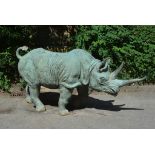 A bronze alloy garden model of a rhinoceros, circa 2000 A bronze alloy garden model of a rhinoceros,