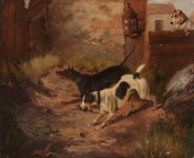 Alfred Wheeler (British 1851-1932) - Two terriers ratting Oil on board Signed and dated 1891,