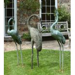 A group of three bronze alloy garden models of storks, circa 2000 A group of three bronze alloy