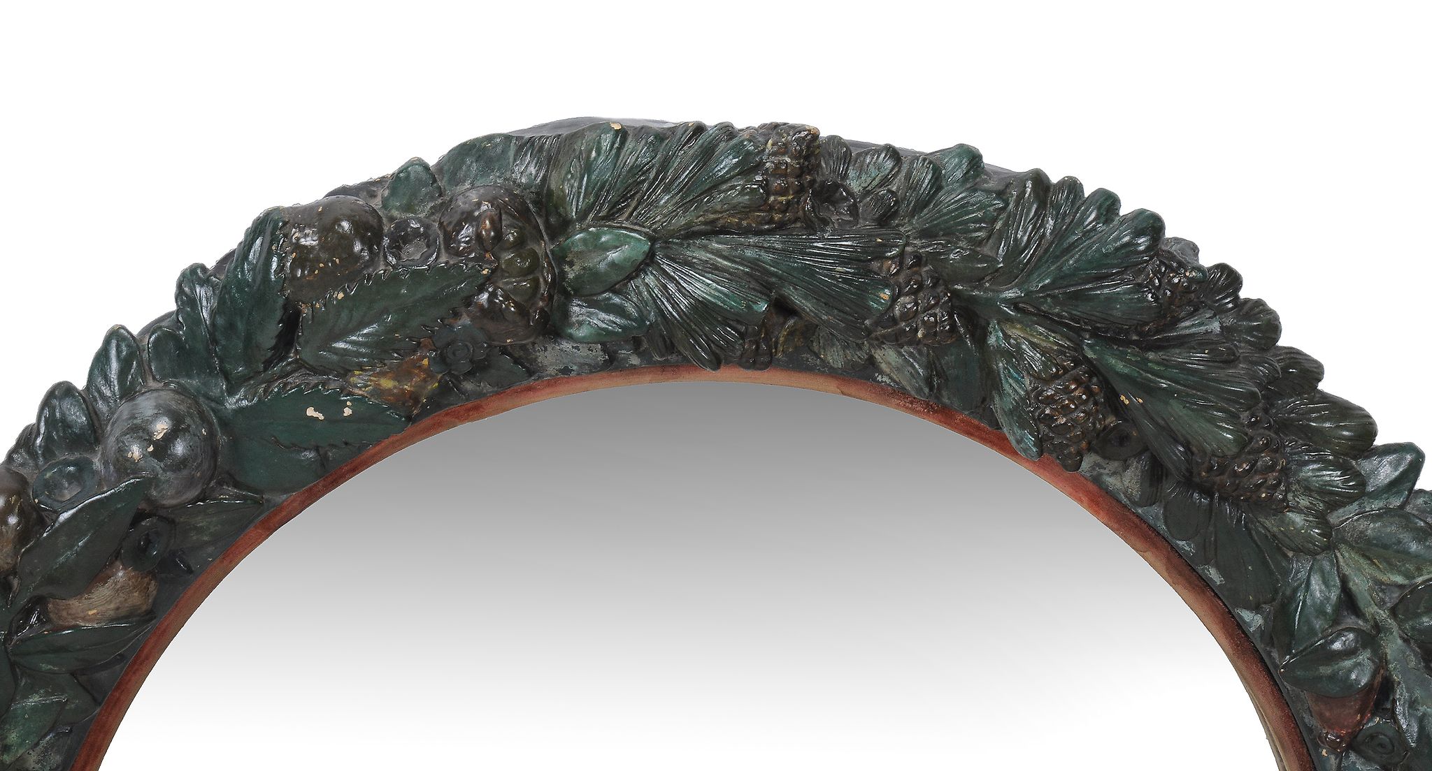 A Continental painted terracotta wall mirror, second half 19th century, the circular plate within - Image 2 of 3